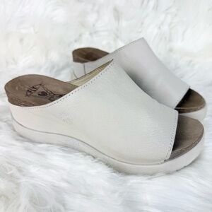 FLY London "Wigg" Women's Slide Mule White Leather with Cork Footbed